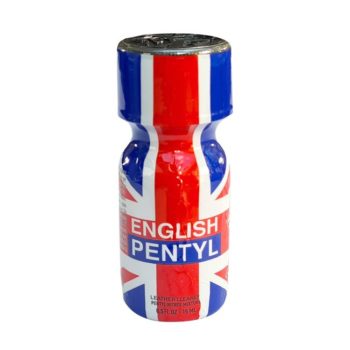 A bottle labeled "english penty" with a united kingdom flag design, marketed as a leather cleaner.