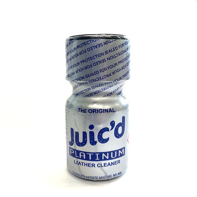 A crushed can of Juic'D Platinum Propyl 10ml leather cleaner, against a white background.