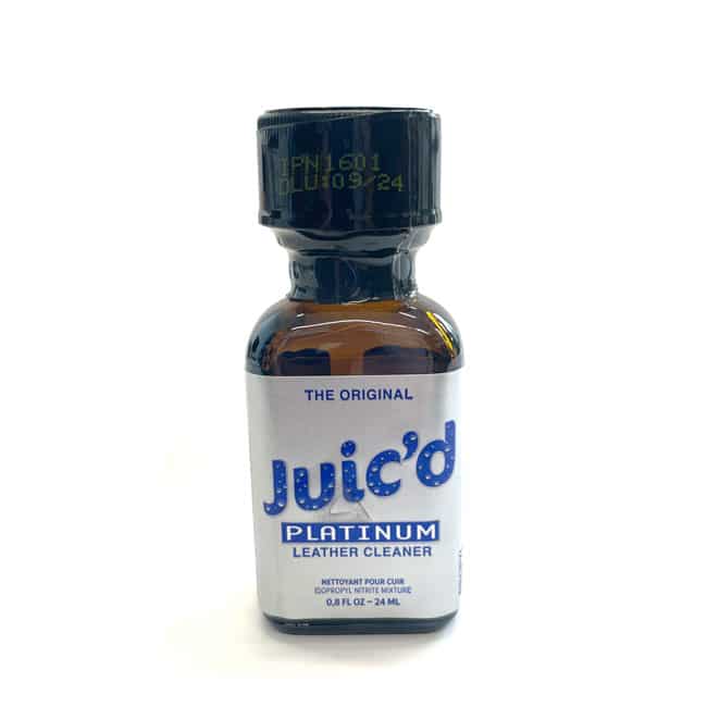 A small bottle of JUIC'D Platinum Propyl 24ml leather cleaner, on a white background.