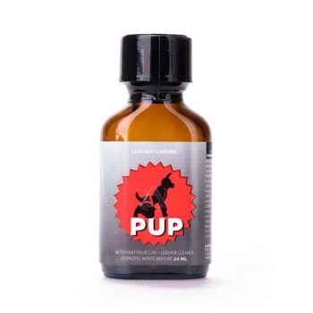 A bottle of pup 24ml leather cleaner on a white background.