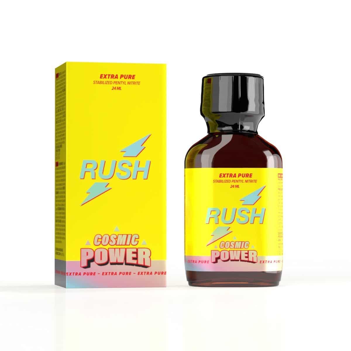 Rush Cosmic Power Pentyl: Extra pure energy with pentyl in a vibrant yellow box and bottle.
