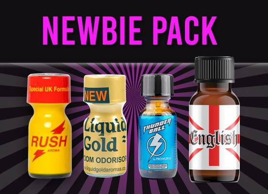 Newcomer's assortment: a collection of colorful and boldly branded bottles representing a variety of fragrances or liquid aromas, each with its unique labeling and design, displayed against a striking purple and black backdrop with 'newbie pack' prominently featured.