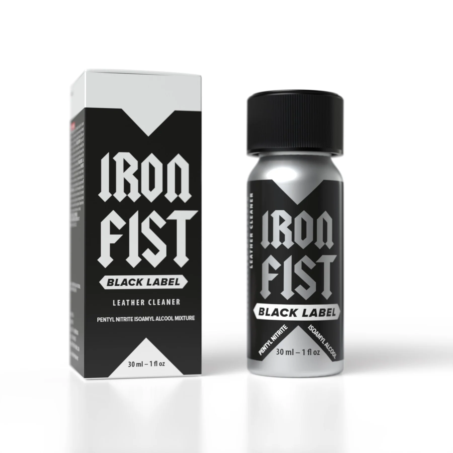 Iron Fist Black Label Pentyl 24ml leather cleaner: premium care for your leather goods, neatly packed in a bottle with an accompanying stylish box.